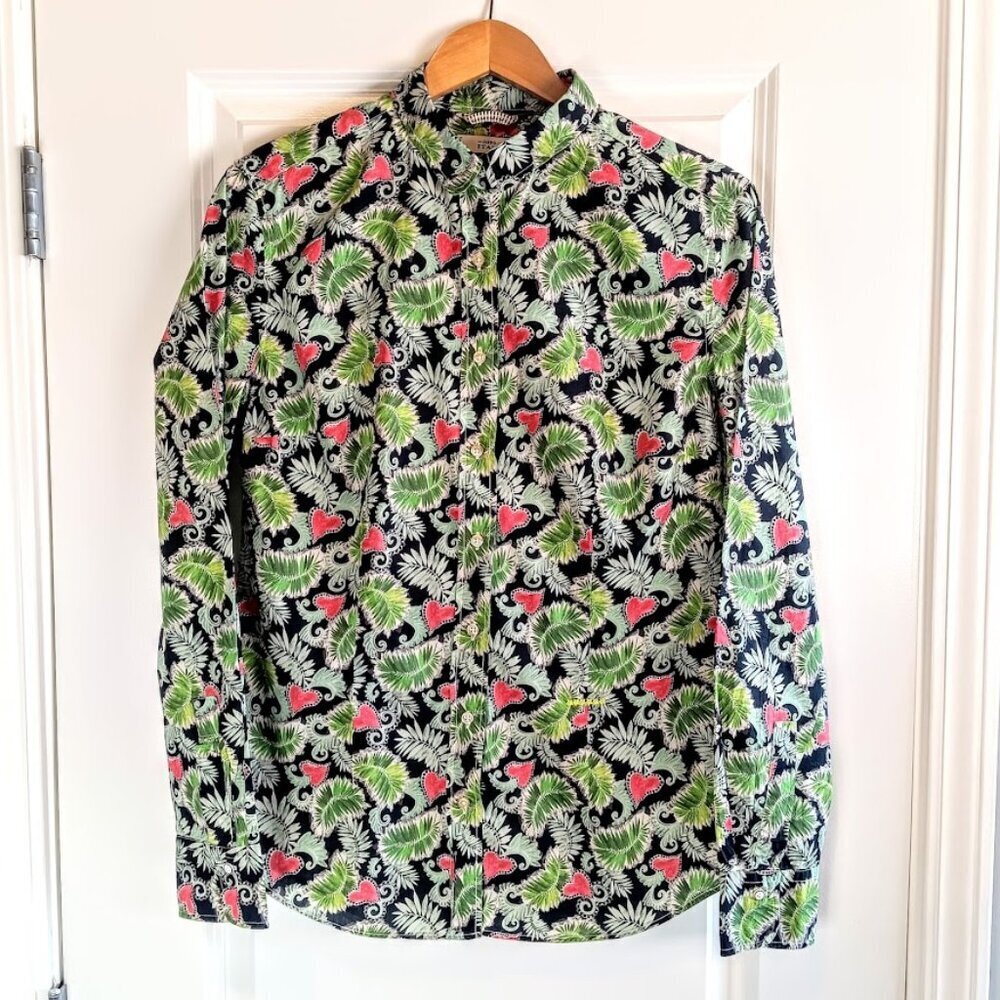 0039 Italy Red Hearts Green Palm Leaf Cotton Shirt